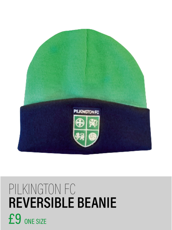 Green and blue reversible beanie hat